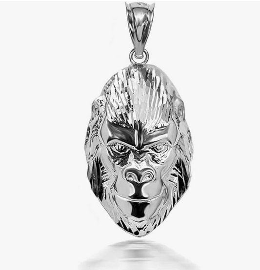925 Sterling Silver Ape Pendant Gorilla Head Face Monkey Jewelry