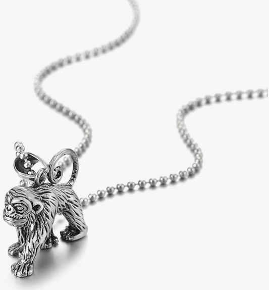 Stainless Steel Ape Necklace Pendant Gorilla Chain Monkey Jewelry 24in.