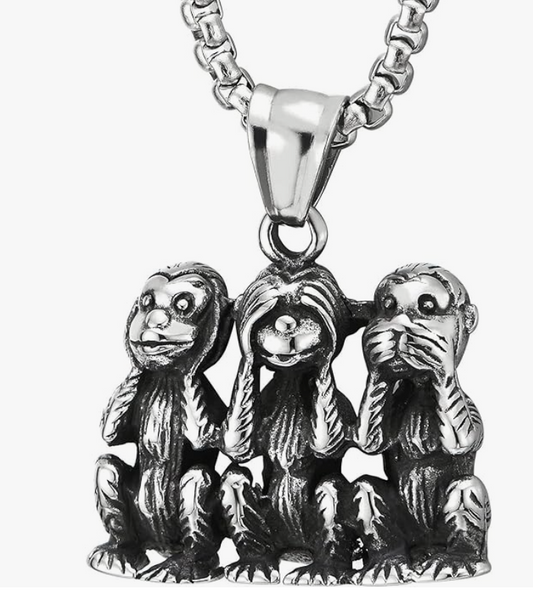 Baby Ape Necklace Pendant Gorilla Chain Monkey Family Jewelry Stainless Steel 24in.
