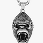 King Ape Head Pendant Gorilla Face Chain Monkey Jewelry Silver Stainless Steel 24in.