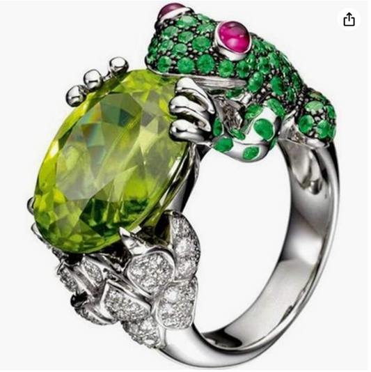 Green Diamond Frog Ring Frog Jewelry Womens Girls Teen Birthday Gift