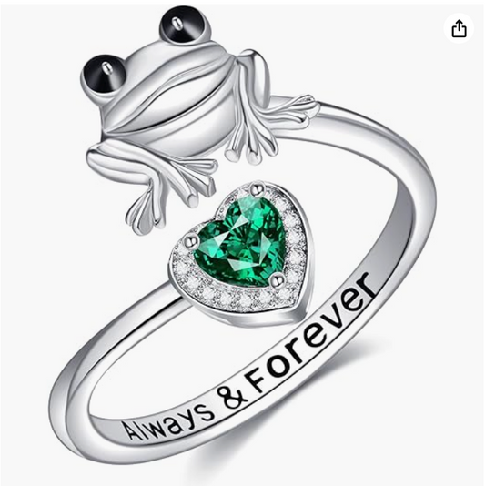 Adjustable Green Emerald Peridot Diamond Heart Frog Ring Frog Love Jewelry Womens Girls Teen Birthday Gift 925 Sterling Silver