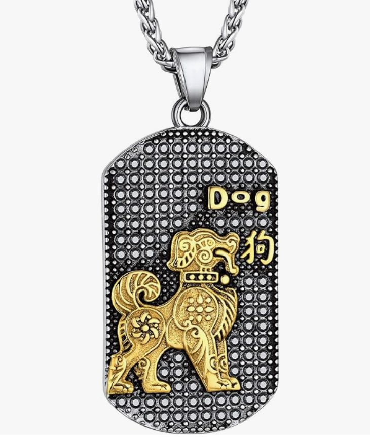 Lucky Chinese Zodiac Animal Chain Dog Pig Monkey Rat Tiger Sheep Cow Rabbit Dragon Snake Horse Sheep Chicken Jewelry Amulet Charm Dog Tag Stainless Steel Gold Silver 24in.
