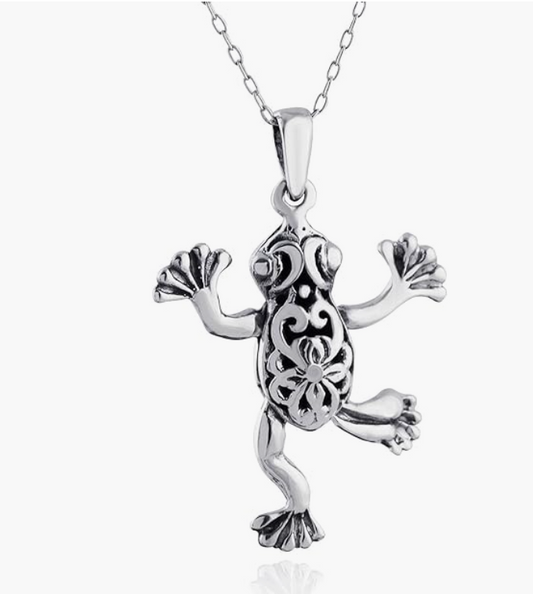 Flower Frog Necklace Pendant Toad Jewelry Womens Girls Teen Birthday Gift 925 Sterling Silver 20in.