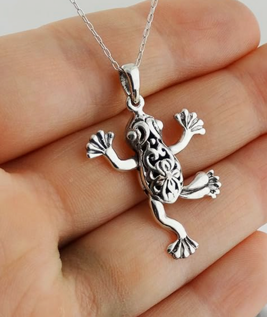 Flower Frog Necklace Pendant Toad Jewelry Womens Girls Teen Birthday Gift 925 Sterling Silver 20in.