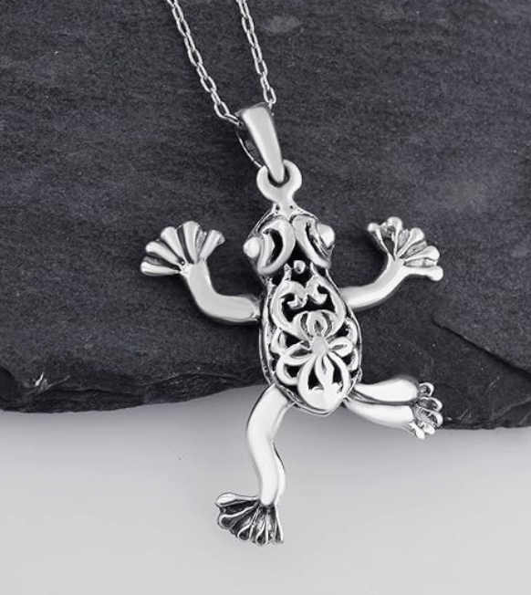 Flower Frog Necklace Pendant Toad Jewelry Womens Girls Teen Birthday Gift 925 Sterling Silver 20in.