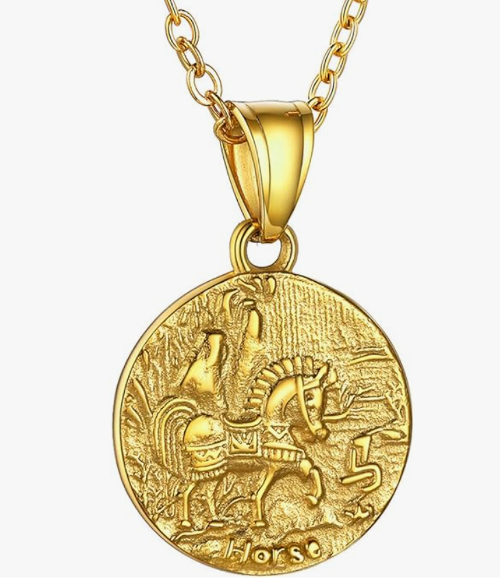 Rat Lucky Chinese Zodiac Gold Coin Animal Chain Dog Pig Monkey Tiger Sheep Cow Rabbit Dragon Snake Horse Sheep Chicken Jewelry Amulet Charm Dog Tag Stainless Steel 24in.