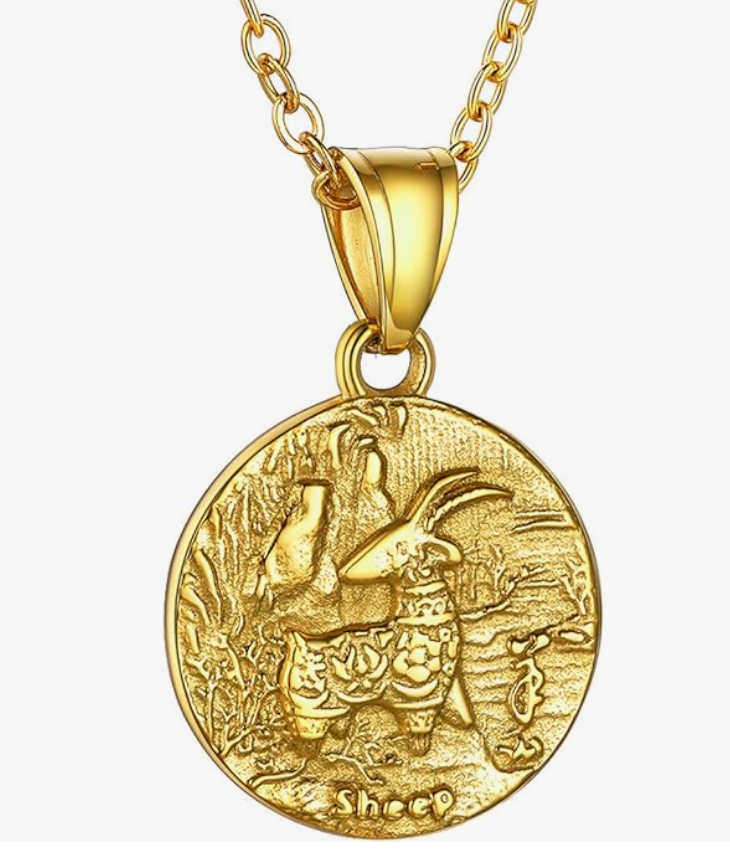 Rat Lucky Chinese Zodiac Gold Coin Animal Chain Dog Pig Monkey Tiger Sheep Cow Rabbit Dragon Snake Horse Sheep Chicken Jewelry Amulet Charm Dog Tag Stainless Steel 24in.