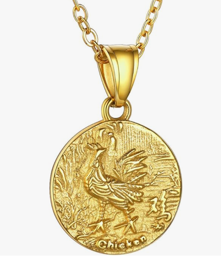 Rat Lucky Chinese Zodiac Gold Coin Animal Chain Dog Pig Monkey Tiger Sheep Cow Rabbit Dragon Snake Horse Sheep Chicken Jewelry Amulet Charm Dog Tag Stainless Steel 24in.