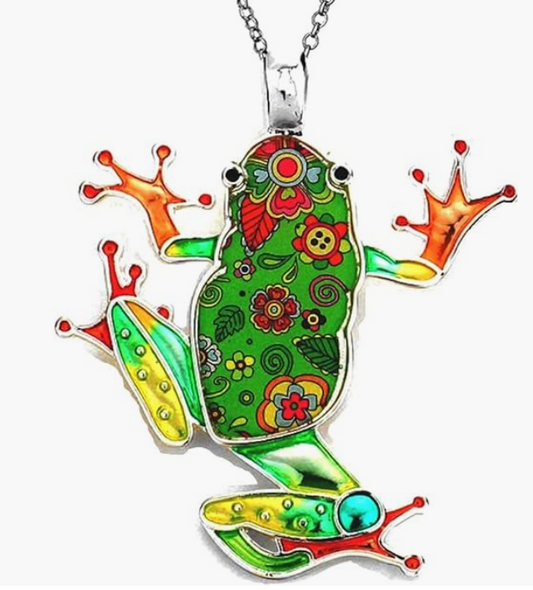 Colorful Frog Necklace Pendant Toad Jewelry Womens Girls Teen Birthday Gift Stainless Steel 24in.