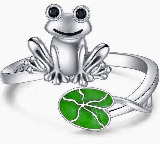 Adjustable Cute Frog Ring Ladybug Leaf Jewelry Opal Jellyfish Diamond Womens Girls Teen Birthday Gift 925 Sterling Silver