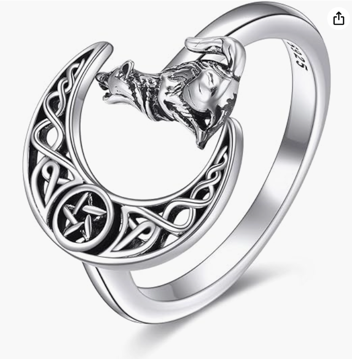 Adjustable Celtic Wolf Ring Wolf Moon Jewelry Womens Girls Teen Birthday Gift 925 Sterling Silver