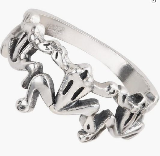 Three Little Frogs Ring Dancing Frog Family Jewelry Womens Girls Teen Birthday Gift 925 Sterling Silver