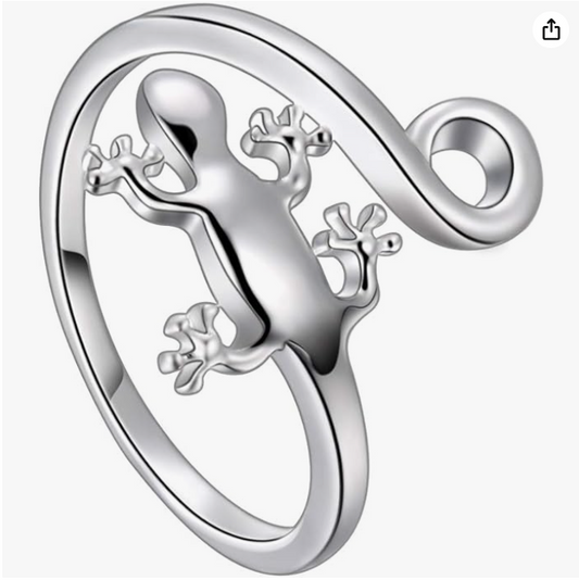 925 Sterling Silver Adjustable Lizard Ring Baby Gecko Lizard Earring Jewelry Rose Flower Ring Birthday Gift