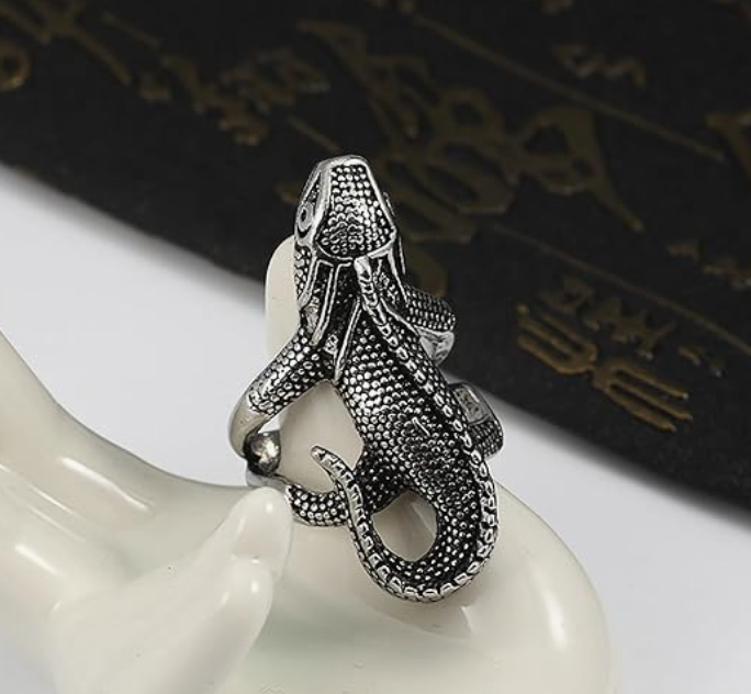 Black Stainless Steel Lizard Ring Baby Gecko Lizard Jewelry Spider Wolf Scorpion Cat Owl Birthday Gift