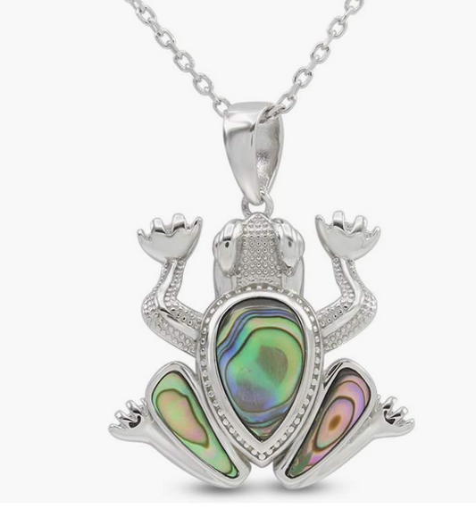 Abalone Frog Necklace Pendant Toad Jewelry Womens Girls Teen Birthday Gift 925 Sterling Silver 20in.