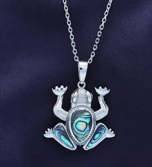 Abalone Frog Necklace Pendant Toad Jewelry Womens Girls Teen Birthday Gift 925 Sterling Silver 20in.