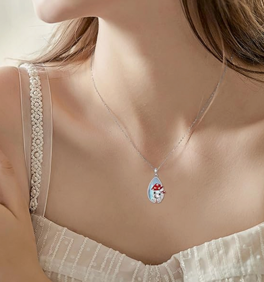 Frog Moonstone Necklace Mushroom Pendant Toad Jewelry Heart Love Womens Girls Teen Birthday Gift 925 Sterling Silver 20in.
