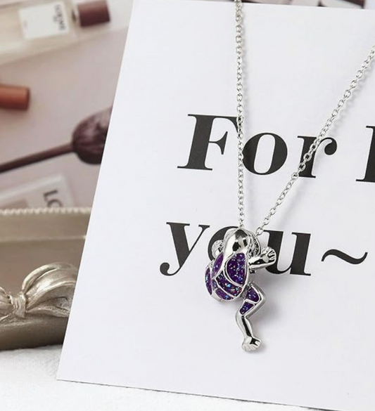 Purple Opal Frog Necklace Pendant Toad Jewelry Womens Girls Teen Birthday Gift Stainless Steel 20in.