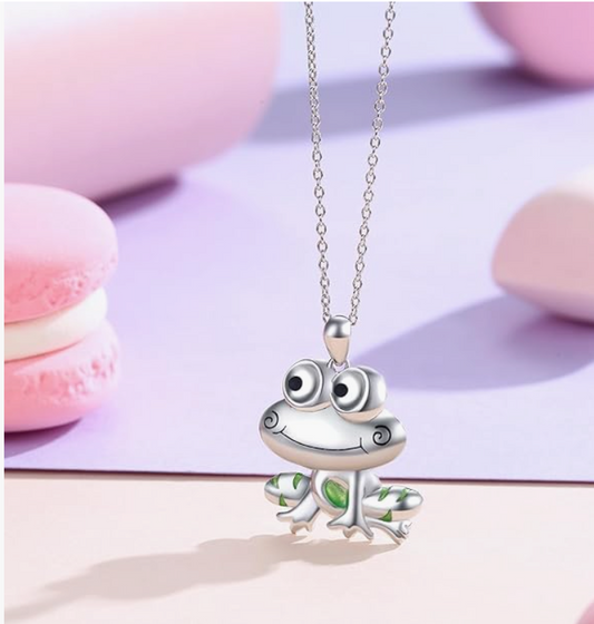 Cute Green Frog Necklace Pendant Toad Jewelry Womens Girls Teen Birthday Gift Silver 925 Sterling Silver 20in.