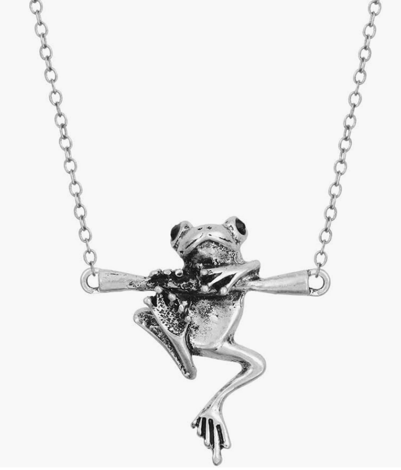 Cute Hanging Frog Necklace Pendant Toad Jewelry Womens Girls Teen Birthday Gift Silver 925 Sterling Silver 20in.