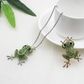 Green Frog Necklace Diamond Pendant Clothes Pin Brooch Toad Jewelry Chain Womens Girls Teen Birthday Gift Gold Silver 20in.