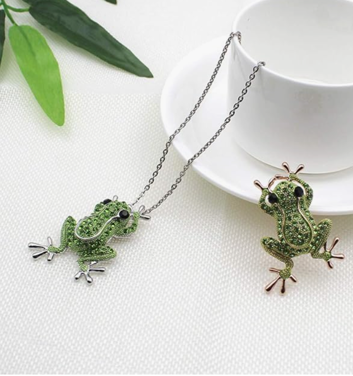 Green Frog Necklace Diamond Pendant Clothes Pin Brooch Toad Jewelry Chain Womens Girls Teen Birthday Gift Gold Silver 20in.