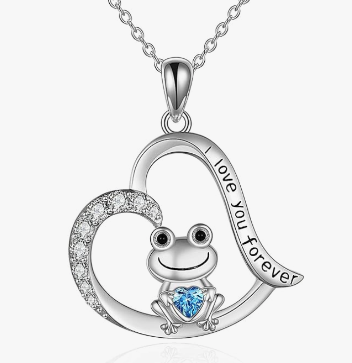 Green Heart Diamond Chain Frog Necklace Pendant Toad Love Jewelry Chain Womens Girls Teen Birthday Gift 925 Sterling Silver 20in.