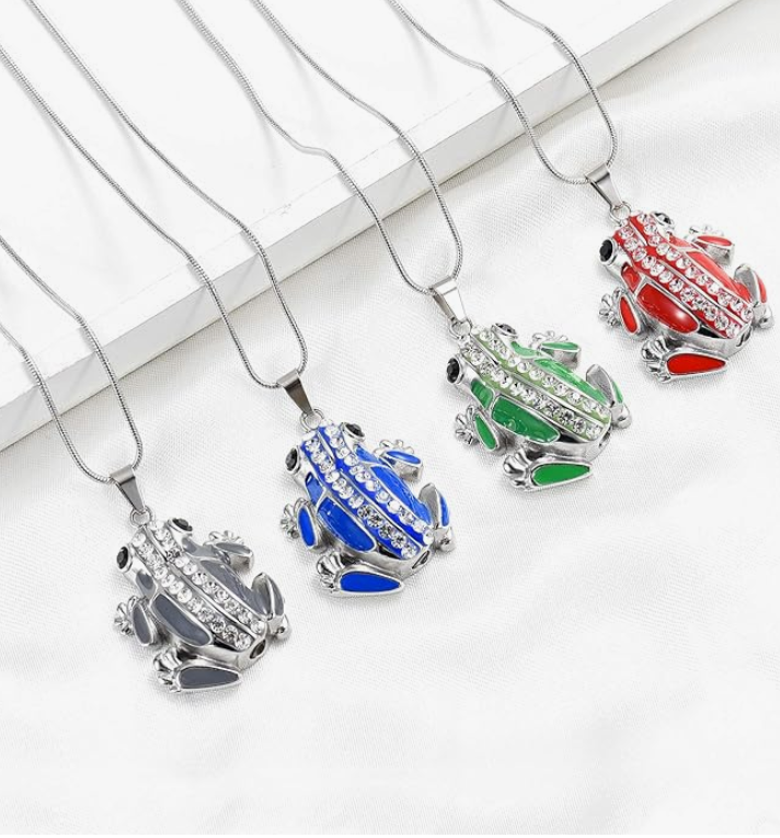 Cute Green Diamond Chain Frog Necklace Pendant Blue Red Toad Jewelry Chain Womens Girls Teen Birthday Gift 925 Sterling Silver 20in.