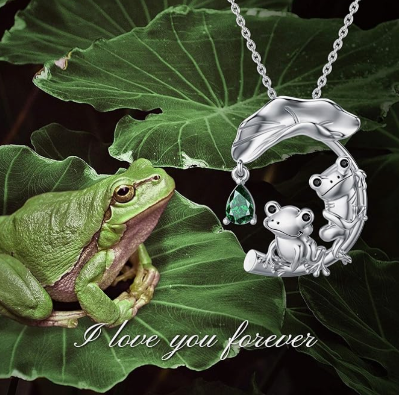 Green Diamond Frog Necklace Pendant Pink Lotus Flower Toad Jewelry Chain Womens Girls Teen Birthday Gift 925 Sterling Silver 20in.