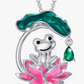 Green Diamond Frog Necklace Pendant Pink Lotus Flower Toad Jewelry Chain Womens Girls Teen Birthday Gift 925 Sterling Silver 20in.