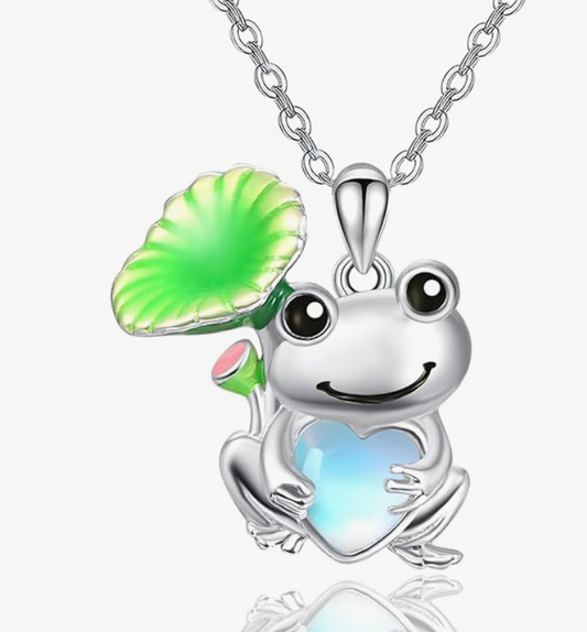 Cute Frog Blue Heart Necklace Pendant Love Toad Jewelry Chain Womens Girls Teen Birthday Gift Gold 925 Sterling Silver 20in.