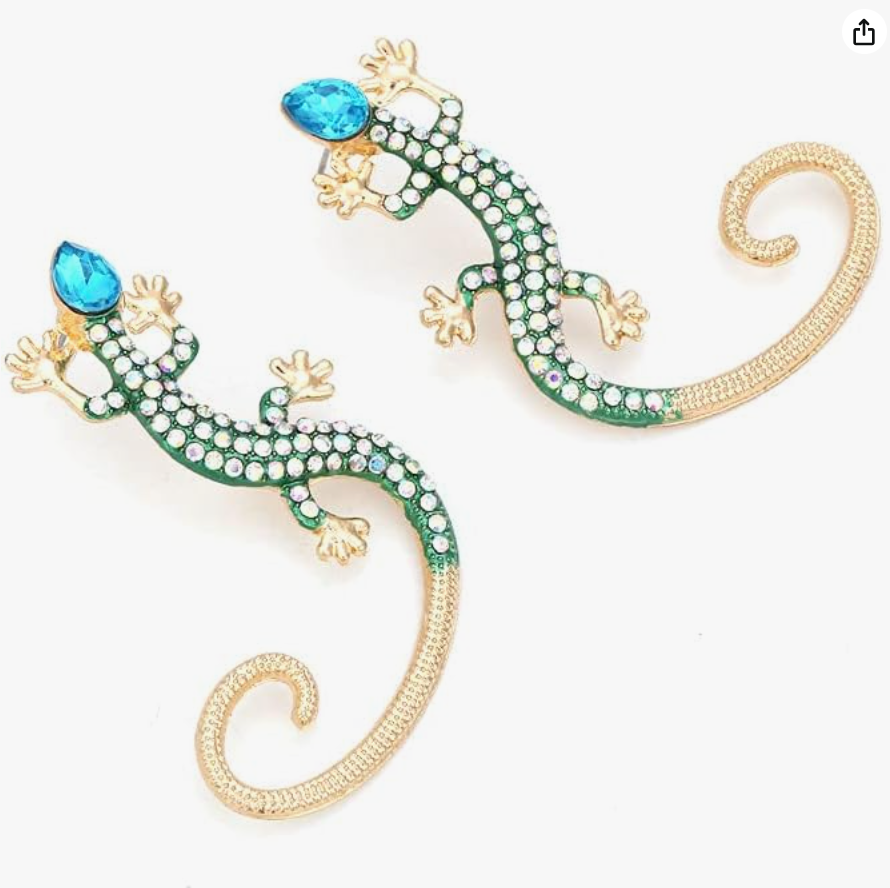 Green Blue Crystal Lizard Earring Baby Gecko Jewelry Lizard Girl Teens Women Birthday Gift Gold Stainless Steel Earrings