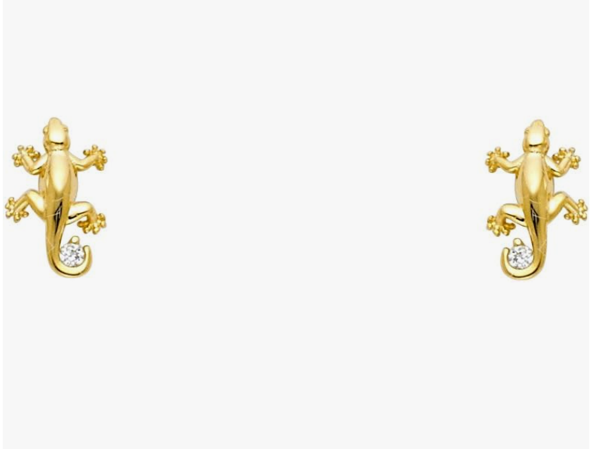 14k Yellow Gold Gecko Lizard Earring Baby Jewelry Lizard Girl Teens Women Birthday Gift Screw Back Earrings