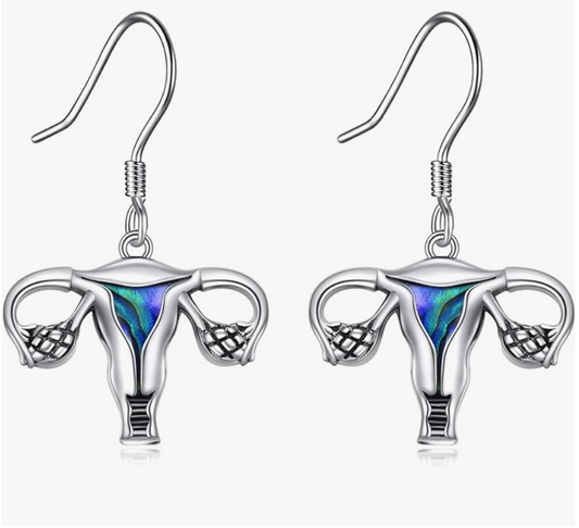 Uterus Earrings Abalone Uterus Jewelry Women Birthday Gift 925 Sterling Silver Hanging Dangle Earrings