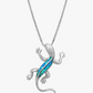 Cute Blue Green Opal Lizard Necklace Pendant Baby Gecko Jewelry Silver Chain Birthday Gift 925 Sterling Silver 20in.