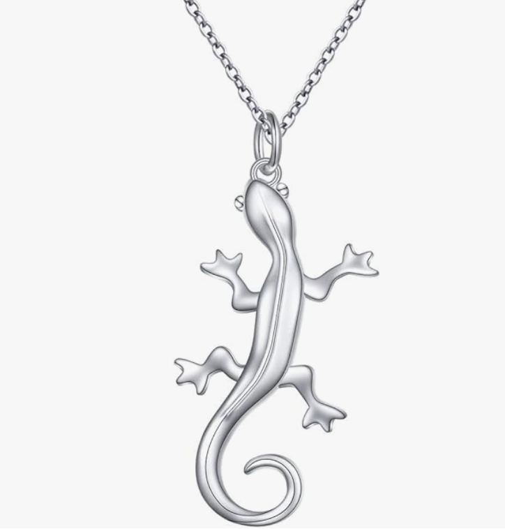 Diamond Lizard Necklace Bat Pendant Baby Gecko Jewelry Silver Chain Birthday Gift 925 Sterling Silver 20in.