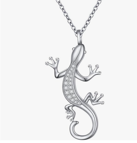 Diamond Lizard Necklace Bat Pendant Baby Gecko Jewelry Silver Chain Birthday Gift 925 Sterling Silver 20in.