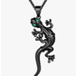 Black Stainless Steel Lizard Necklace Pendant Green Eye Baby Gecko Jewelry Chain Birthday Gift 22in.