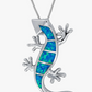 925 Sterling Silver Lizard Pendant Blue Opal Lizard Necklace Baby Gecko Jewelry Chain Birthday Gift 20in.