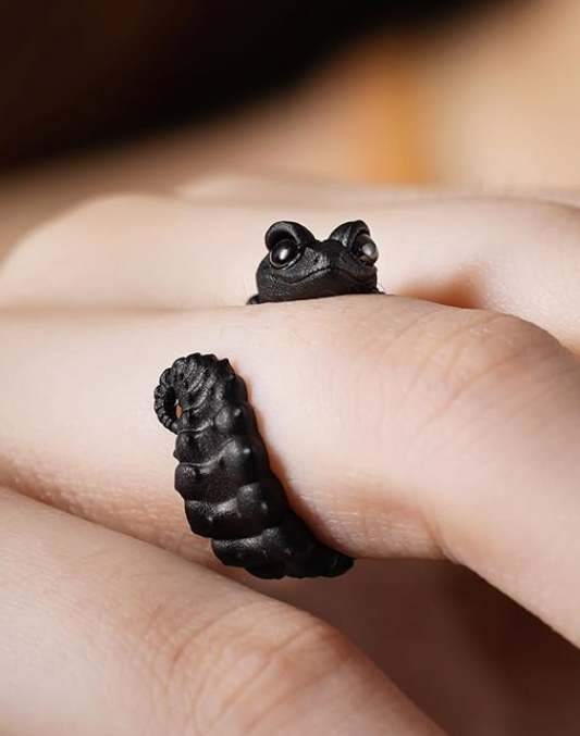 Black Lizard Ring Baby Gecko Jewelry Birthday Gift