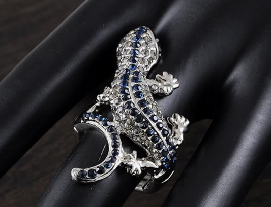 Adjustable Lizard Ring Crystal Diamond Baby Gecko Jewelry Chain Birthday Gift