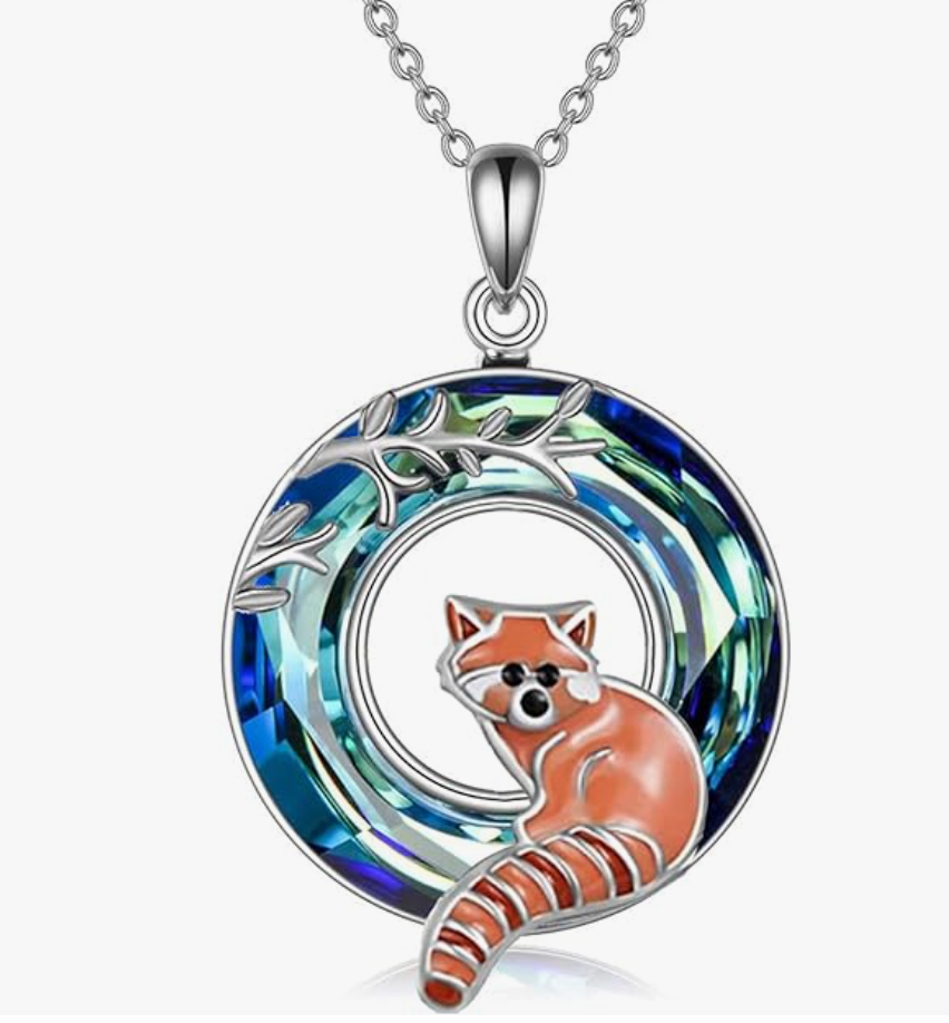 Red Panda Pendant Diamond Fox Necklace Raccoon Jewelry Capybara Chain Lemur Birthday Gift 925 Sterling Silver 20in.