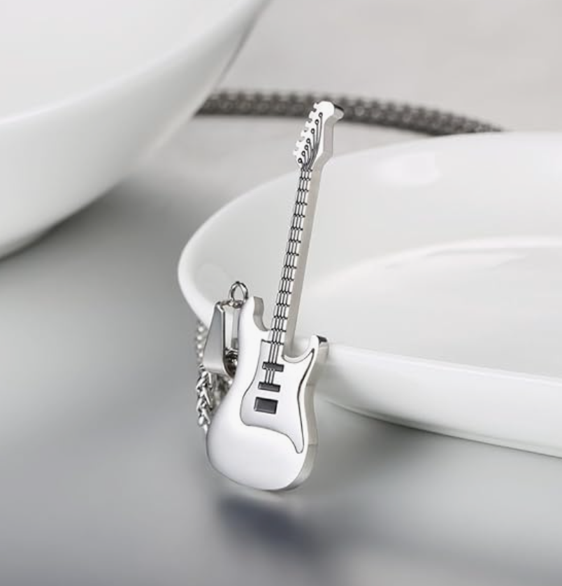 Electric Guitar Pendant Necklace Punk Rocker Jewelry Chain Birthday Gift Stainless Steel 24in.