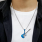 Blue Electric Guitar Pendant Necklace Black Guitar Jewelry Punk Rocker Chain Birthday Gift Silver Stainless Steel 24in.