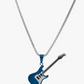 Blue Electric Guitar Pendant Necklace Black Guitar Jewelry Punk Rocker Chain Birthday Gift Silver Stainless Steel 24in.