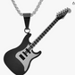 Blue Electric Guitar Pendant Necklace Black Guitar Jewelry Punk Rocker Chain Birthday Gift Silver Stainless Steel 24in.