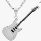 Blue Electric Guitar Pendant Necklace Black Guitar Jewelry Punk Rocker Chain Birthday Gift Silver Stainless Steel 24in.