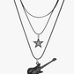 Black Star Electric Guitar Pendant Necklace Guitar Star Jewelry Pun Rocker Chain Birthday Gift Stainless Steel 24in.