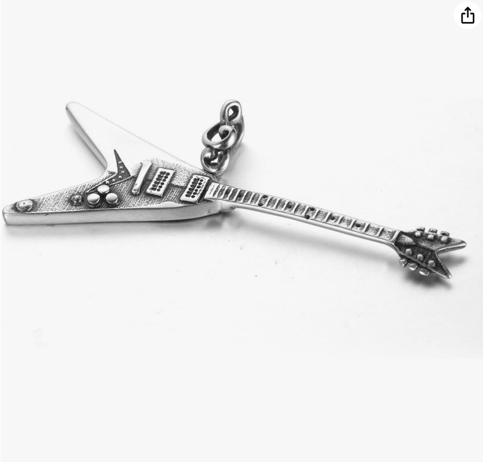 Flying V Electric Guitar Pendant Necklace Guitar Silver Jewelry Pun Rocker Chain Birthday Gift Stainless Steel 24in.